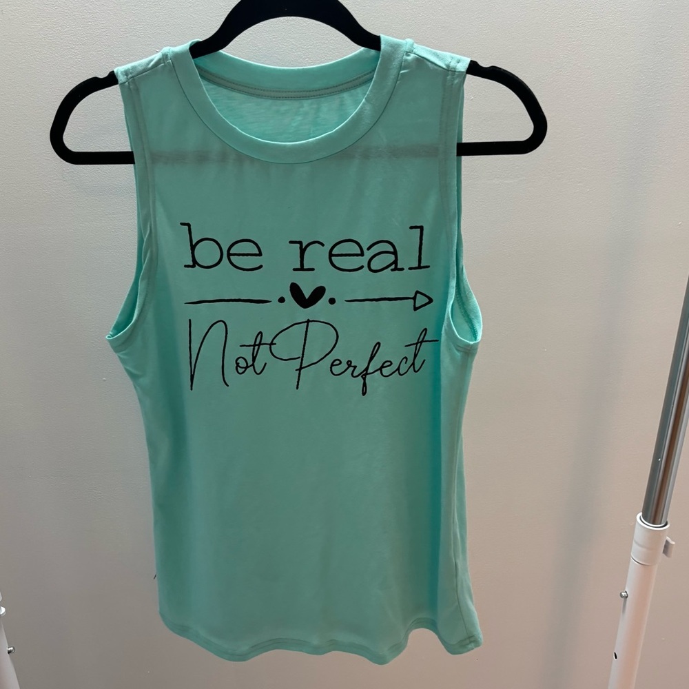 SHEIN Mint Green 'be real, not perfect' Sleeveless Top